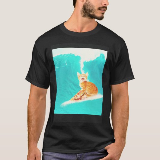 Kitty Cat Surfing Pizza T-shirt (Voorkant)