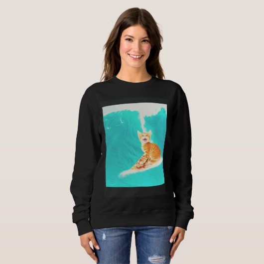 Kitty Cat Surfing Pizza Trui (Voorkant volledig)