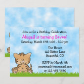 Kitty Cat verjaardagsuitnodiging voor meisjes Kaart (Voorkant / Achterkant)