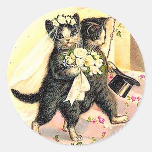 Kitty Cat Wedding Ronde Sticker (Voorkant)