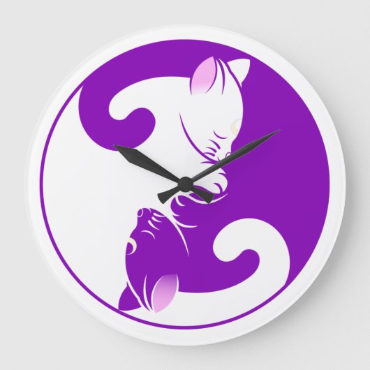 Kitty Cat Yin Yang | Purple Grote Klok (Voorkant)