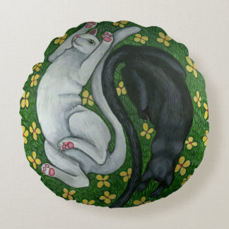 Kitty Cat Ying/Yang pillow Rond Kussen
