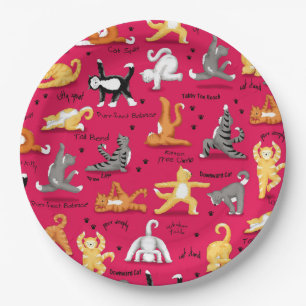 Kitty Cat Yoga Poses Colorful Red Yellow Whimsy Papieren Bordje