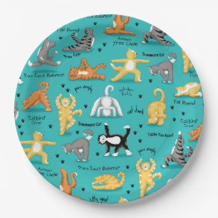 Kitty Cat Yoga Poses Colorful Turquoise Blue Papieren Bordje