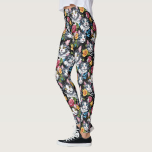 Kitty Cats en Rozen op zwarte achtergrond Leggings