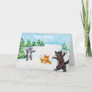 Kitty Cats Snowball combat Bonne carte de vacances