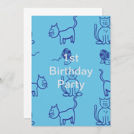 Kitty Chat 1er anniversaire Invitation (Devant / Derrière)