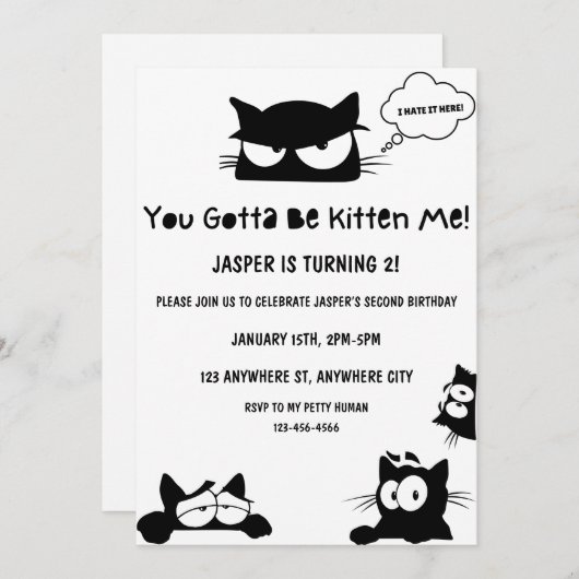Kitty Chat Anniversaire Kitten Pawty Invitation (Devant / Derrière)