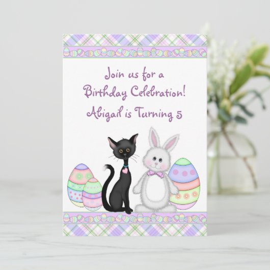Kitty Chat et Bunny de Pâques Invitation d'anniver (Debout devant)