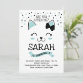 Kitty Chat Invitation d'anniversaire, Turquoise et (Debout devant)