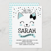 Kitty Chat Invitation d'anniversaire, Turquoise et (Devant / Derrière)