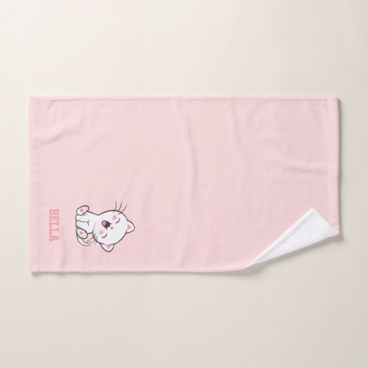 Kitty Chat & Nom Texte sur le rose clair (Serviette à main)