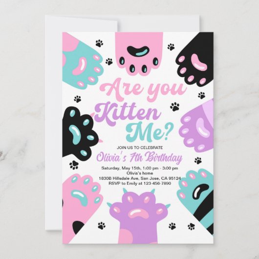 Kitty Chat Retro Invitation Anniversaire (Devant)