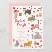 Kitty Chat rose Noël Fête Invitation (Devant / Derrière)