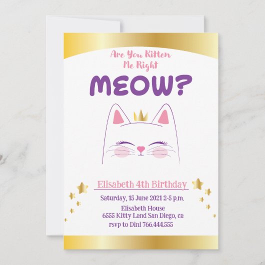 Kitty Chat Rose or Anniversaire Fête Invitation (Devant)