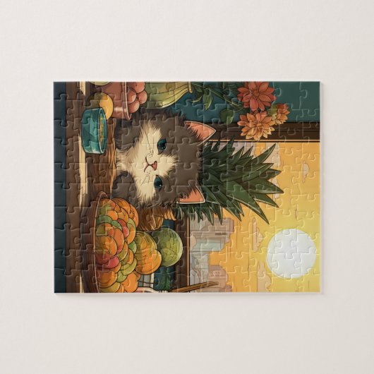 Kitty dans un panier dans le Puzzle du Soleil (Horizontal)
