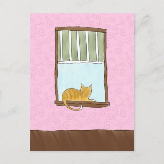 Kitty jaune dans une carte postale fenêtre (Devant)