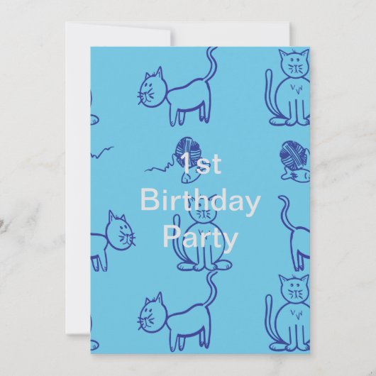 Kitty Kat 1e Verjaardag Uitnodiging (Voorkant)