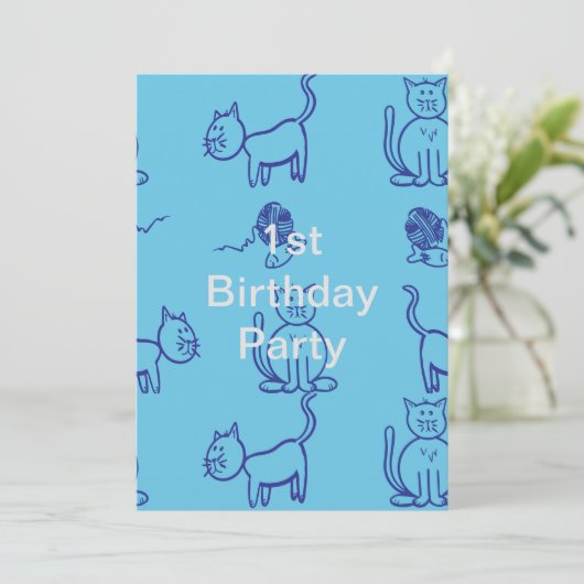 Kitty Kat 1e Verjaardag Uitnodiging (Staand voorkant)