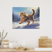 *~* Kitty Kat 5:4 Kitten Sneeuw springen AP68 Poster (Keuken)