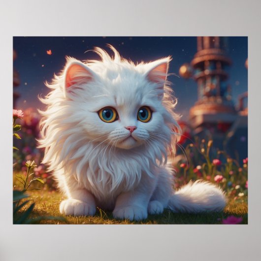 *~* Kitty Kat 5:4 Wit Kitten Lang Haar Fluffy Poster (Voorkant)
