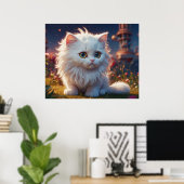 *~* Kitty Kat 5:4 Wit Kitten Lang Haar Fluffy Poster (Thuiskantoor)