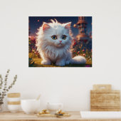 *~* Kitty Kat 5:4 Wit Kitten Lang Haar Fluffy Poster (Keuken)