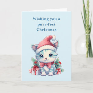Kitty Kat in een Kerstmannenhoed Purr-fecte Kerstm Feestdagen Kaart