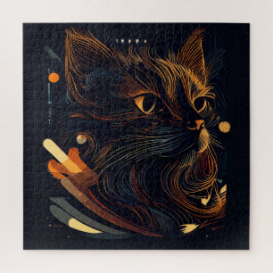 Kitty kat op zwarte puzzel