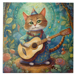 Kitty Kat Speelt Gitaar Tegeltje