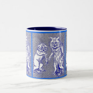 Kitty Katten in Blauw van Louis Wain Tweekleurige Koffiemok