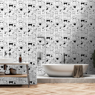 Kitty Katten Zwart en Wit Behang