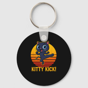 Kitty Kick Karate Martial Arts Kat Retro Zonsonder Sleutelhanger