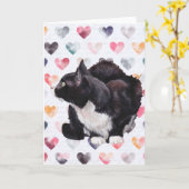 Kitty Love Tuxedo Chat Carte de voeux (Fleur jaune)