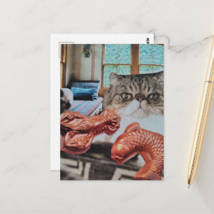 Kitty Met Kreeft en Vis Collage Briefkaart