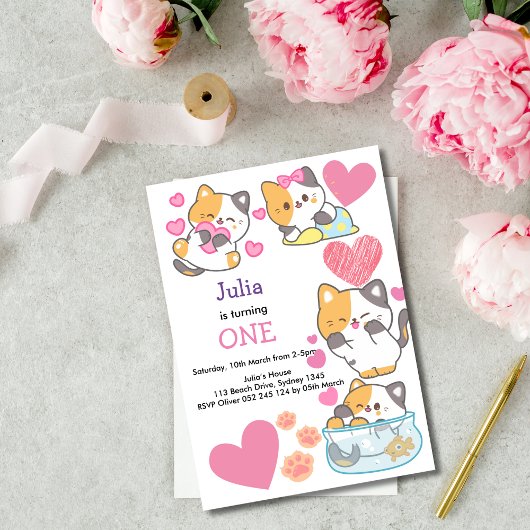 kitty one baby girl invitation 2