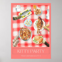 "Kitty Party" Watercolor Kunstposter