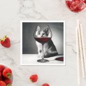 Kitty Peeking Through a Wine Glass Servet (Insitu)