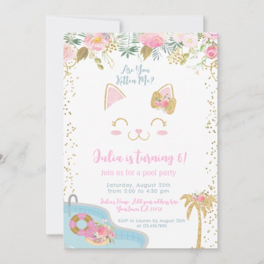 Kitty Pool Party Invitation (Devant)