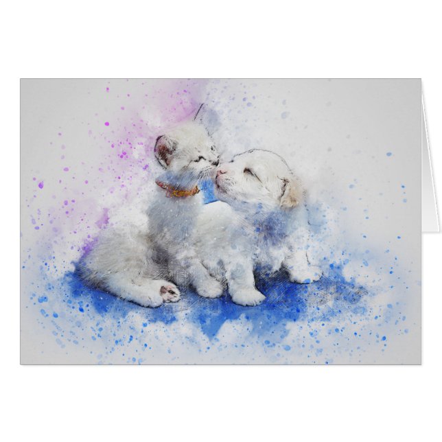Kitty & Puppy Love | ABSTRAIT | Aquarelle (Devant horizontal)