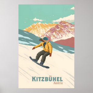 Kitzbuhel Oostenrijk Snowboarden Reisposter Poster