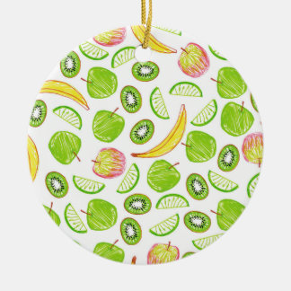 Kiwi, Apple, Limoen en Banana Keramisch Ornament