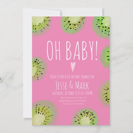 Kiwi Baby shower Waterverf Polk Stippen Roze Kaart (Voorkant)