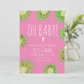 Kiwi Baby shower Waterverf Polk Stippen Roze Kaart (Staand voorkant)