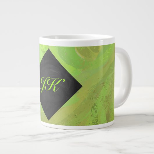 Kiwi Bash Green en Black Monogram Jumbo Mok (Voorkant rechts)