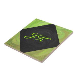 Kiwi Bash Green en Black Monogram Tegeltje