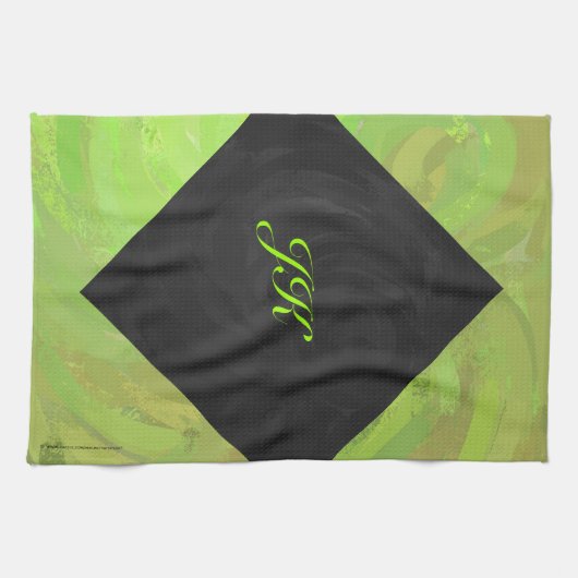 Kiwi Bash Green en Black Monogram Theedoek (Horizontaal)
