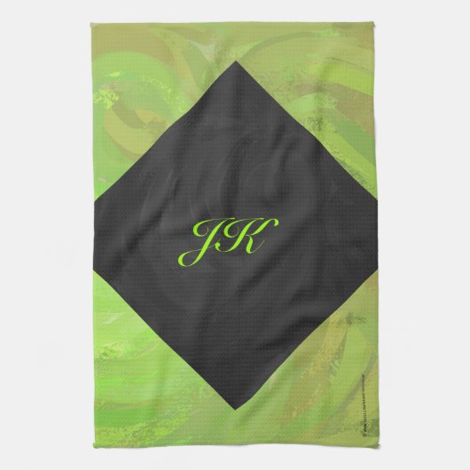 Kiwi Bash Green en Black Monogram Theedoek (Verticaal)