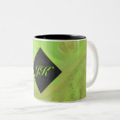 Kiwi Bash Green en Black Monogram Tweekleurige Koffiemok (Voorkant rechts)
