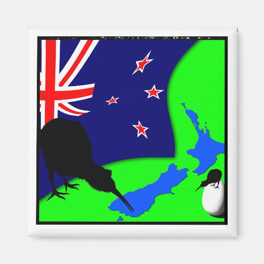 Kiwi Bird, Egg & New Zealand Map (tekening) Magneet (Voorkant)